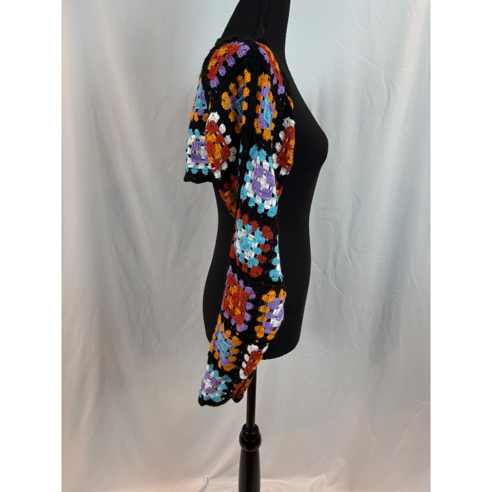 Multicolor Crochet Granny Square Shrug Bolero Cropped Cardigan Black Boho - Picture 8 of 11